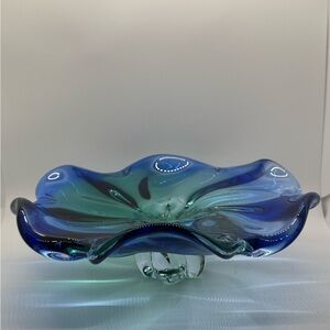 Royal Gallery of Poland Blue and Green‎ Glass Art bowl
